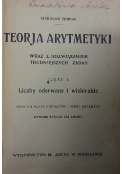 Teorja arytmetyki. Część I, 1916 r.