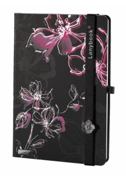 Notes A5 Sparkling Flowers czarny/czerwony kratka