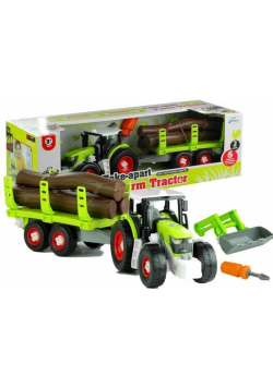 Rozkręcany traktor z przyczepą z drewnem 43cm