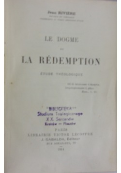 Le Dogme de La Redemption, 1914r.