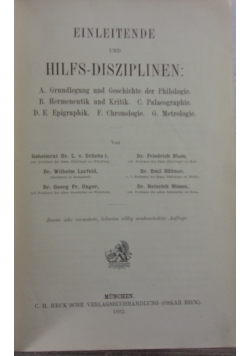 Einleitende und Hilfs- Disziplinen,1892r