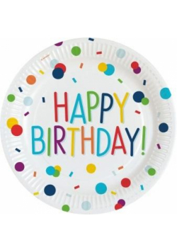Talerze owalne papierowe Happy Birthday 23cm 8szt