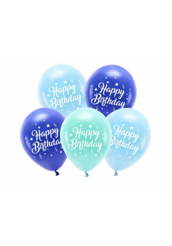 Balony Eco Happy Birthday niebieski 26cm 5szt