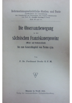 Die Observanzbewegung in der sachsischen Franziskanerprovinz, 1918r.
