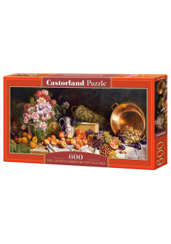Puzzle 600 Panoramiczne : Still Life with Flowers and Fruit on a Table