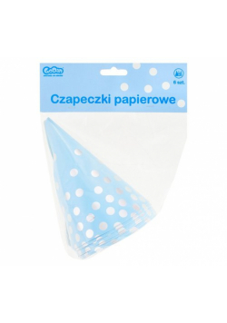 Czapeczki papierowe "Srebrne groszki", niebieskie, 6 sztuk