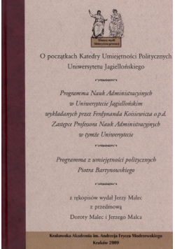 O początkach Katedry Umiejętności Politycznych Uniwersytetu Jagiellońskiego