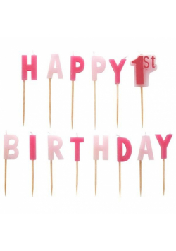 Zestaw świeczek "happy 1st birthday" girl