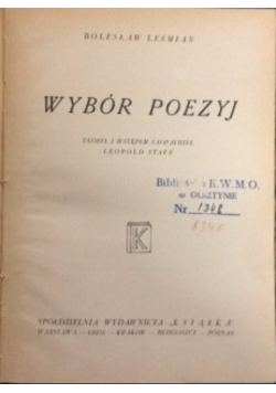 Leśmian Wybór poezj 1946 r.