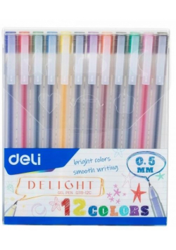 Długopis żelowy ze skuwką 0.5mm 12 kolorów DELI