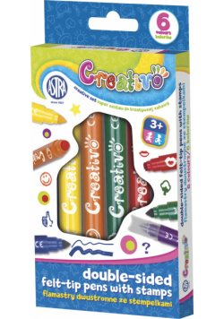 Flamastry Astra Creativo dwustronne ze stempelkami - 6 sztuki