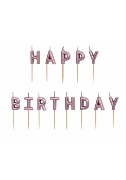 Świeczki urodzinowe Happy Birthday różowe 13szt