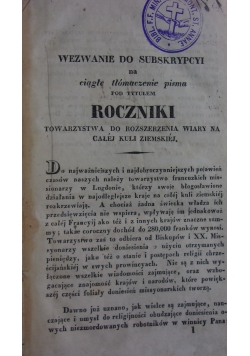 Roczniki towarzystwa  do rozszerzenia wiary 1840 r zestaw  5 zeszytów