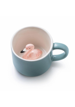 Kubek z flamingiem szary