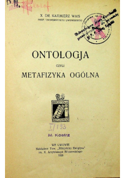 Ontologja czyli metafizyka ogólna 1926 r.