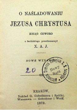 O naśladowaniu Jezusa Chrystusa Ksiąg czworo 1879 r.