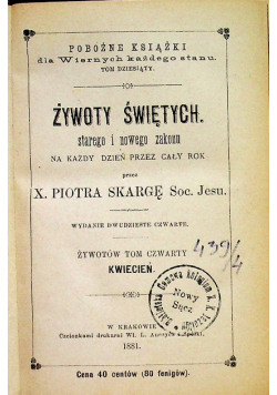 Żywoty świętych starego i nowego zakonu kwiecień 1881 r.