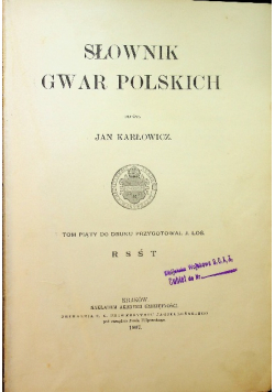 Słownik gwar polskich Tom V 1907 r.