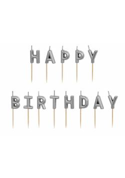 Świeczki urodzinowe Happy Birthday srebrny 13szt