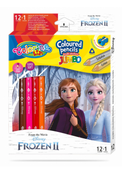 Kredki ołówkowe trójkątne jumbo Frozen Colorino Kids 13 kolorów 12 sztuk z temperówką