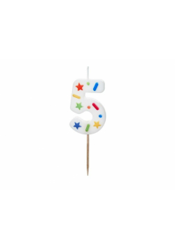 Świeczka urodzinowa 5 biała konfetti 5.5cm