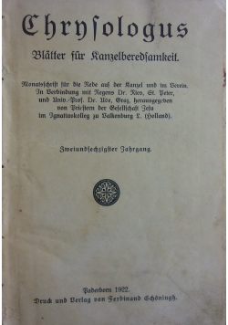 Chrysologus Blätter für Kanzelberedsamkeit, 1922r.