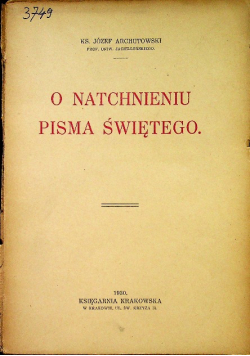 O natchnieniu pisma Świętego 1930r.