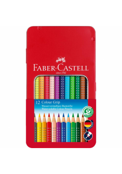 Kredki ołówkowe Grip 2001 Faber-Castell 12 kolorów opakowanie metalowe