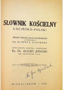 Słownik kościelny łacińsko polski 1948 r.