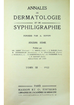 Annales de dermatologie et de syphiligraphie 1922 r.