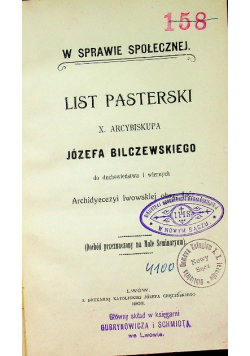List Pasterski X Arcybiskupa Józefa Bilczewskiego 1908 r.