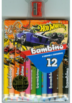 Kredki bambino drewniane 12 kolorów z nadrukiem z temperówką Hot Wheels