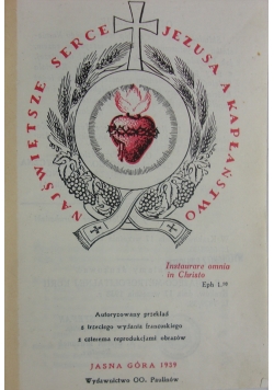 Najświętsze Serce Jezusa a Kapłaństwo ,1939r.