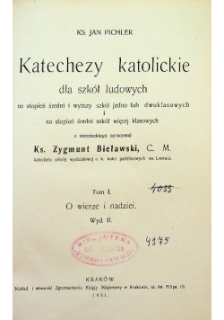 Katechezy katolickie dla szkół ludowych Tom I 1931 r.