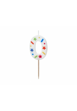 Świeczka urodzinowa 0 biała konfetti 5.5cm