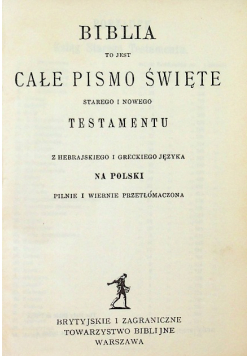 Biblia to jest całe pismo święte