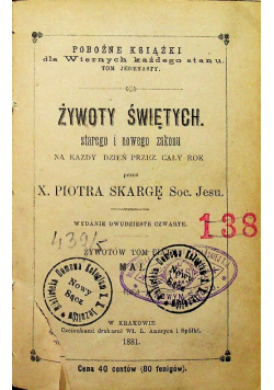 Żywoty Świętych starego i nowego zakonu Tom V 1881 r.
