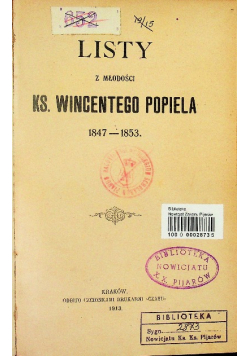Lity z młodości ks Wincentego Popiela 1847 - 1853  1913 r.