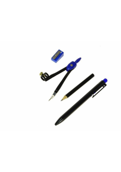 Cyrkiel, ołówek, długopis, temperówka w etui MIX