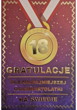Karnet Urodziny 18 medal damskie