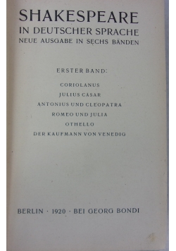 Shakespeare in Deutscher sprache, 1920 r.