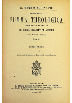 Summa Theologica Tomus Primus 1928 r.
