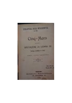 Cinq-Mars albo sprzysiężenie za Ludwika XIII, tom I, 1901 r.
