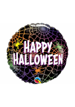 Balon foliowy Happy Halloween kolorowa pajęczyna