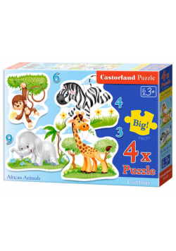 Puzzle konturowe 3-4-6-9 African Animals 4 w 1