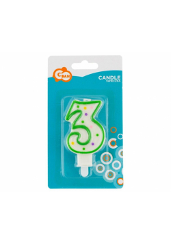 Świeczka cyfra 3 z kropeczkami 7.5cm
