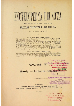 Encyklopedya Rolnicza Tom V Kardy -Ludność Rolnicza 1895 r.