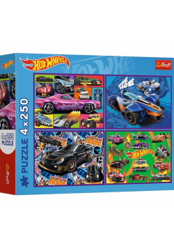 Puzzle 4x250 Wyścigowe auta Mattel Hot Wheels 13312