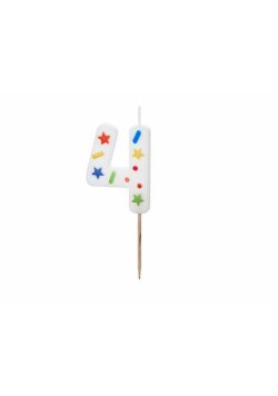 Świeczka urodzinowa 4 biała konfetti 5.5cm