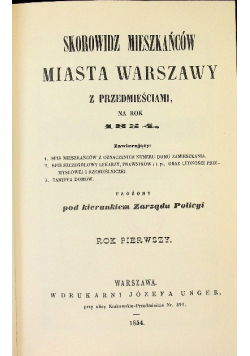 Skorowidz mieszkańców miasta Warszawy z przedmieściami na rok 1854 Reprint z 1982 r.